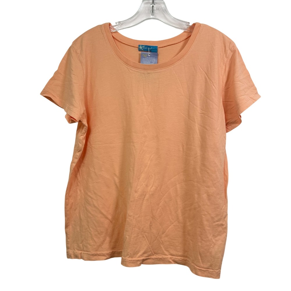 Fresh Produce Womens Large Peach Orange Cotton Short Sleeve Scoop Neck T-Shirt